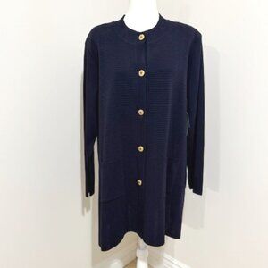 Exclusively Misook Navy Blue Sweater Cardigan Starfish Button Front Size 3X